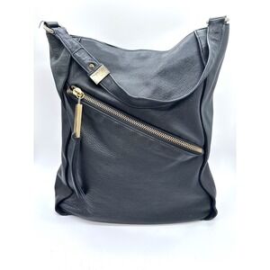 GUC Kelsi Dagger Black Leather Large Diagonal Hobo Tote Bag Purse